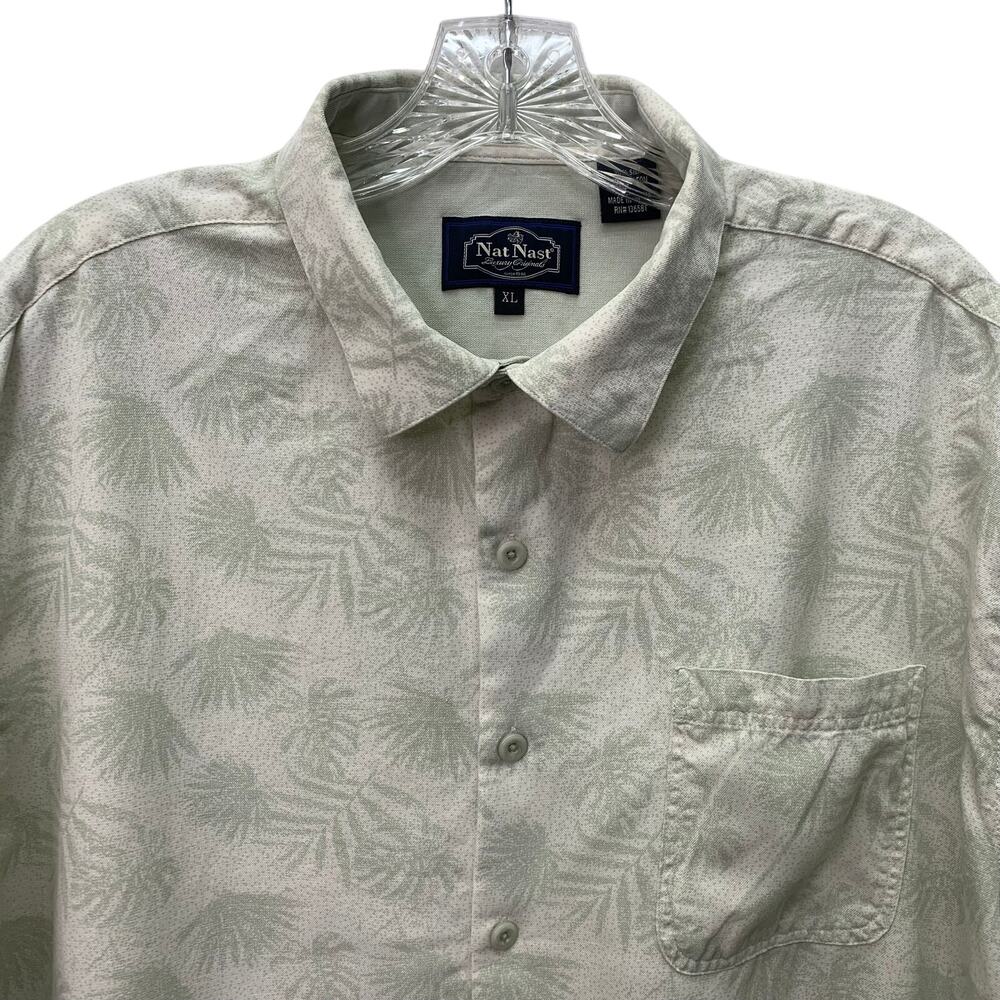 Nat Nast Mens XL Palm Leaves 100% Silk Shirt Short Sleeve Button Up